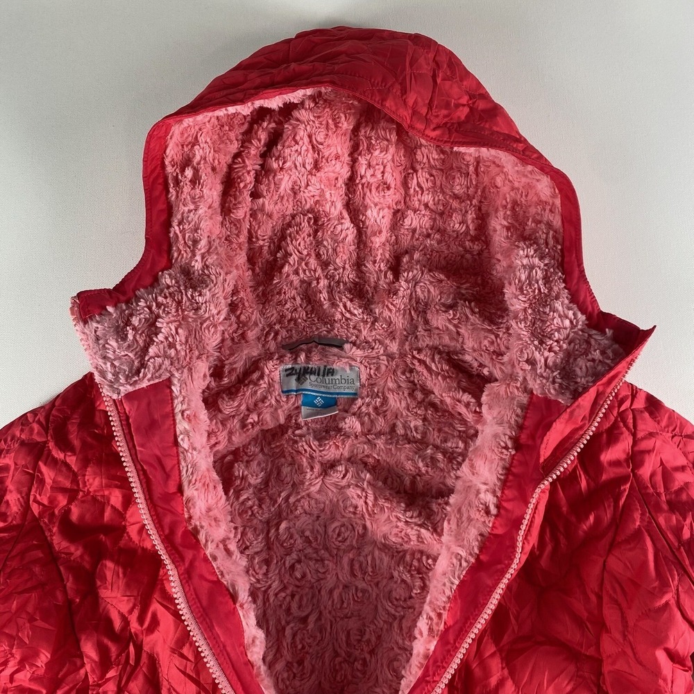 Columbia Jacket Girls XL 18/20 Pink Bella Plush Quilted Plush Fuzzy Hooded YOUTH